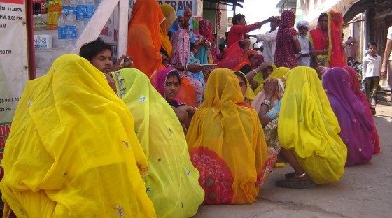 Colourful saris in Pushkar